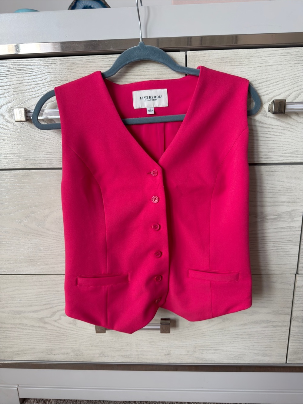 Liverpool Sleeveless Button Front Vest in Bright Pink